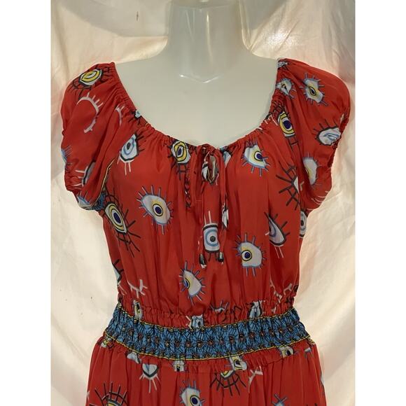 Royal Paisley Maxi Dress Women’s Size Large Red Bohemian Flow Fitted Casual Work - Picture 2 of 15